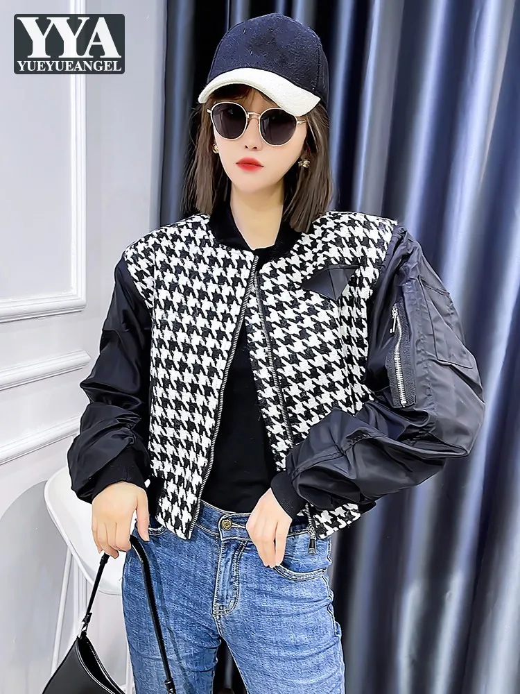 High Street Women Spring Autumn Short Bomber Jacket Loose Fit Plaid Patchwork Hip Hop Coat Casual Stand Collar Outerwear Tops
High Street Women Spring Autumn Short Bomber Jacket Loose Fit Plaid Patchwork Hip Hop Coat Casual Stand Collar Outerwear Tops