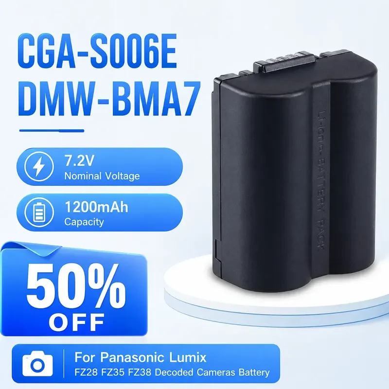 CGA-S006E DMW-BMA7 7.2V 1200mAh for Panasonic Lumix FZ28 FZ35 FZ38 Decoded Cameras Battery Rechargeable Li-ion Digital
CGA-S006E DMW-BMA7 7.2V 1200mAh for Panasonic Lumix FZ28 FZ35 FZ38 Decoded Cameras Battery Rechargeable Li-ion Digital