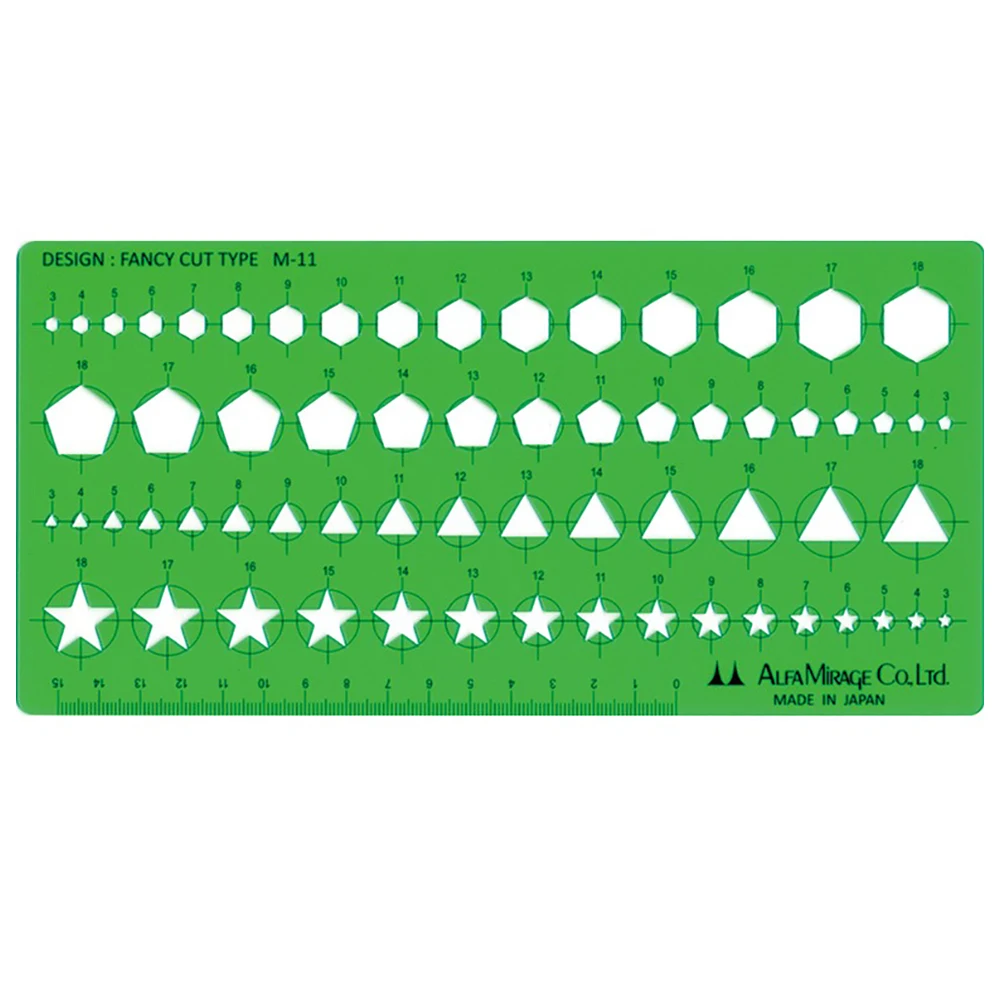 Alfa Mirage M-11 Multi-Shape Fancy Gem Stone Design Drawing Template Hexagon Pentagon Triangle Star Jewelry Sketch Drafting Tool
Alfa Mirage M-11 Multi-Shape Fancy Gem Stone Design Drawing Template Hexagon Pentagon Triangle Star Jewelry Sketch Drafting Tool