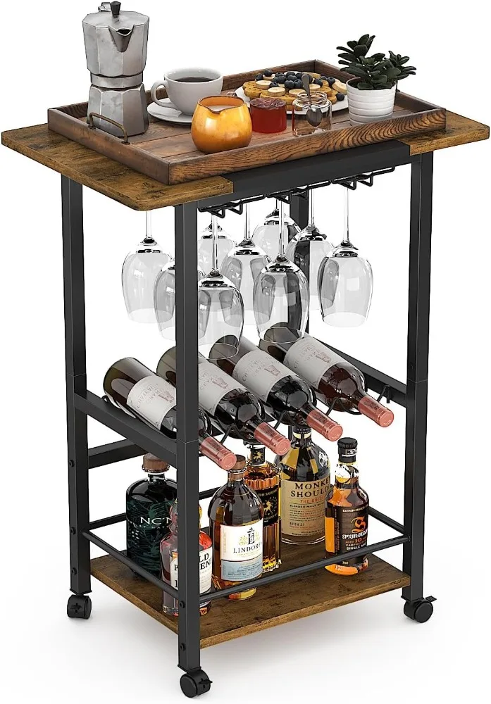 Bar Cart, Serving Cart for Home, Microwave Cart, Drink Cart, Mobile Kitchen Shelf with Wine Rack and Glass Holder
Bar Cart, Serving Cart for Home, Microwave Cart, Drink Cart, Mobile Kitchen Shelf with Wine Rack and Glass Holder