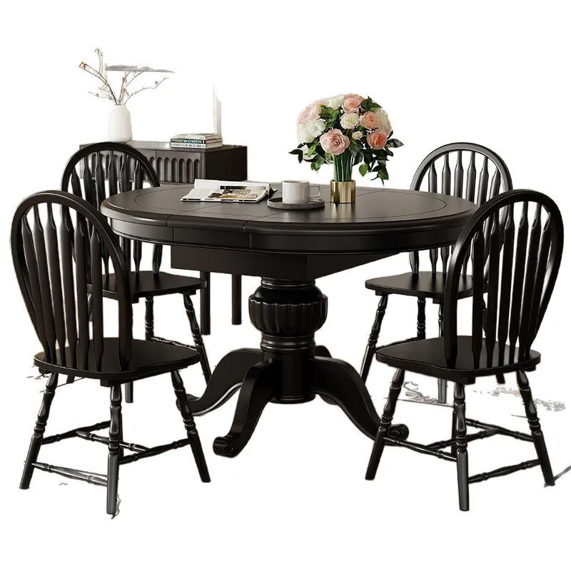 American solid wood dining table, retractable folding, French retro, family dining table and chair combination
American solid wood dining table, retractable folding, French retro, family dining table and chair combination