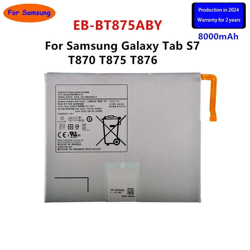 2024 years Brand New EB-BT875ABY 8000mAh Replacement Battery For Samsung Galaxy Tab S7 T870 T875 T876 Tablet batteria
2024 years Brand New EB-BT875ABY 8000mAh Replacement Battery For Samsung Galaxy Tab S7 T870 T875 T876 Tablet batteria