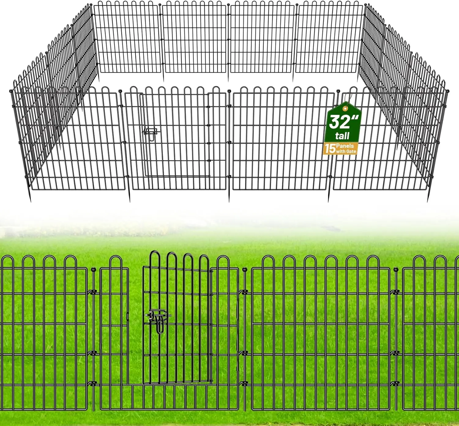 15-Panel No-Dig Garden Fence with Gate, 32"H x 35.4'L, Metal Pet Barrier for Yard, Easy Assembly
15-Panel No-Dig Garden Fence with Gate, 32"H x 35.4'L, Metal Pet Barrier for Yard, Easy Assembly