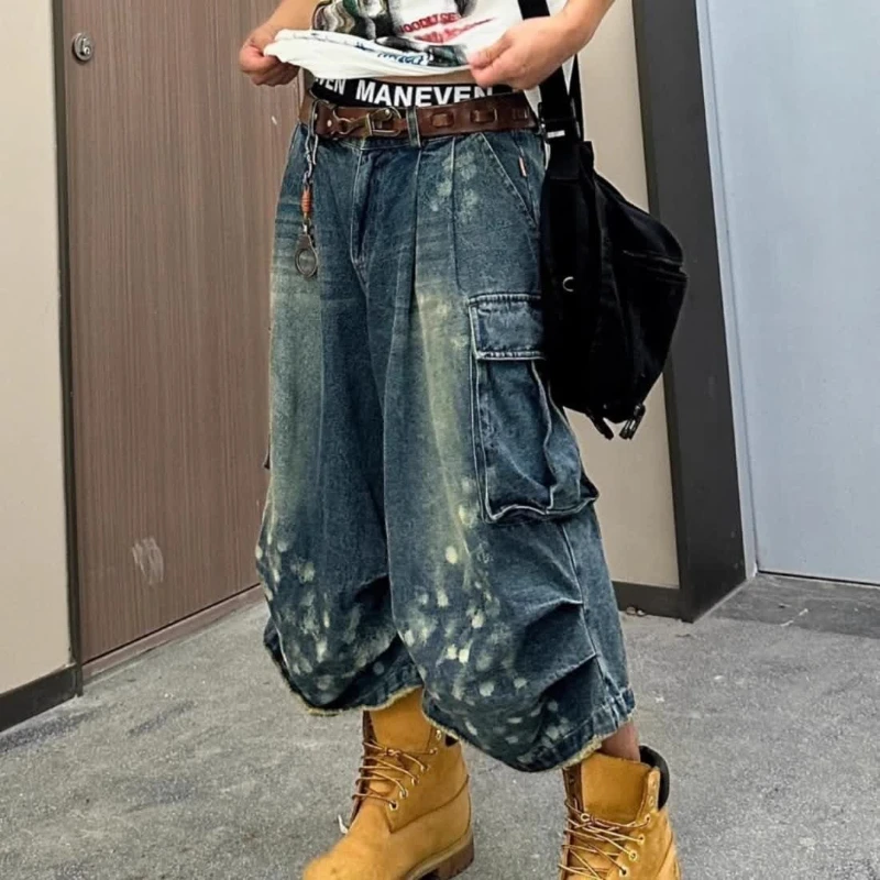 2025 New Retro American Pocket Workwear Capri Denim Shorts with Pleated Design, Summer Capri Jeans Pants, Loose Washed Pants
2025 New Retro American Pocket Workwear Capri Denim Shorts with Pleated Design, Summer Capri Jeans Pants, Loose Washed Pants