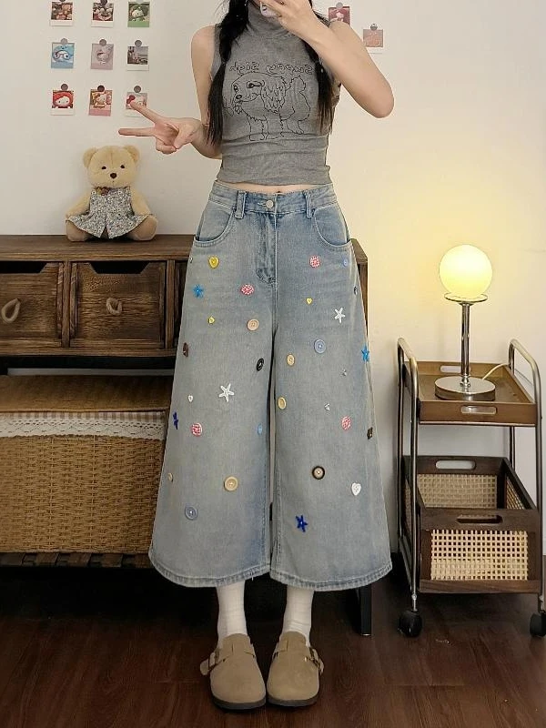 Summer New Women's Loose Straight Leg Jeans Button Design 7/8 Length High Waist Wide Leg Pants Commute Style
Summer New Women's Loose Straight Leg Jeans Button Design 7/8 Length High Waist Wide Leg Pants Commute Style