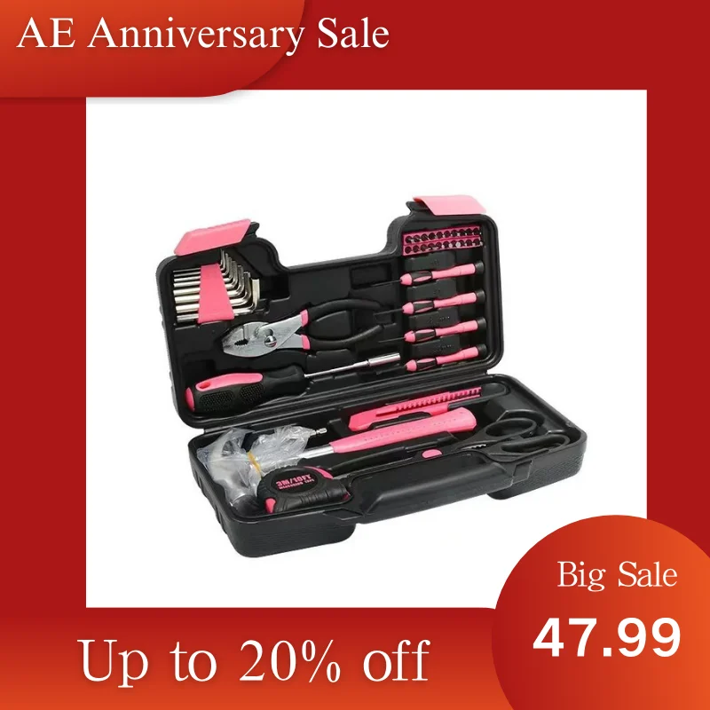 39 Piece Ladies Hand Tool Pink Tool kit Set with Easy Carrying Round Pouch Household Tool Kit for DIY Home Maintenance
39 Piece Ladies Hand Tool Pink Tool kit Set with Easy Carrying Round Pouch Household Tool Kit for DIY Home Maintenance