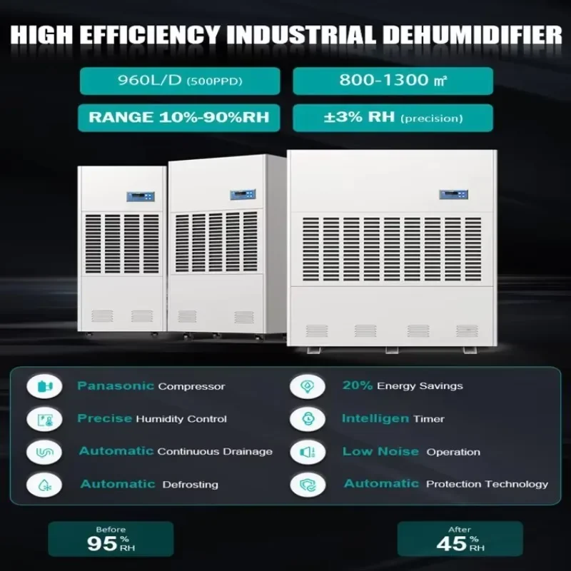 High Efficiency 960l Type Hvac High Capacity Dehumidifier Machine Industrial Commercial Air Dehumidifier for Warehouse
High Efficiency 960l Type Hvac High Capacity Dehumidifier Machine Industrial Commercial Air Dehumidifier for Warehouse