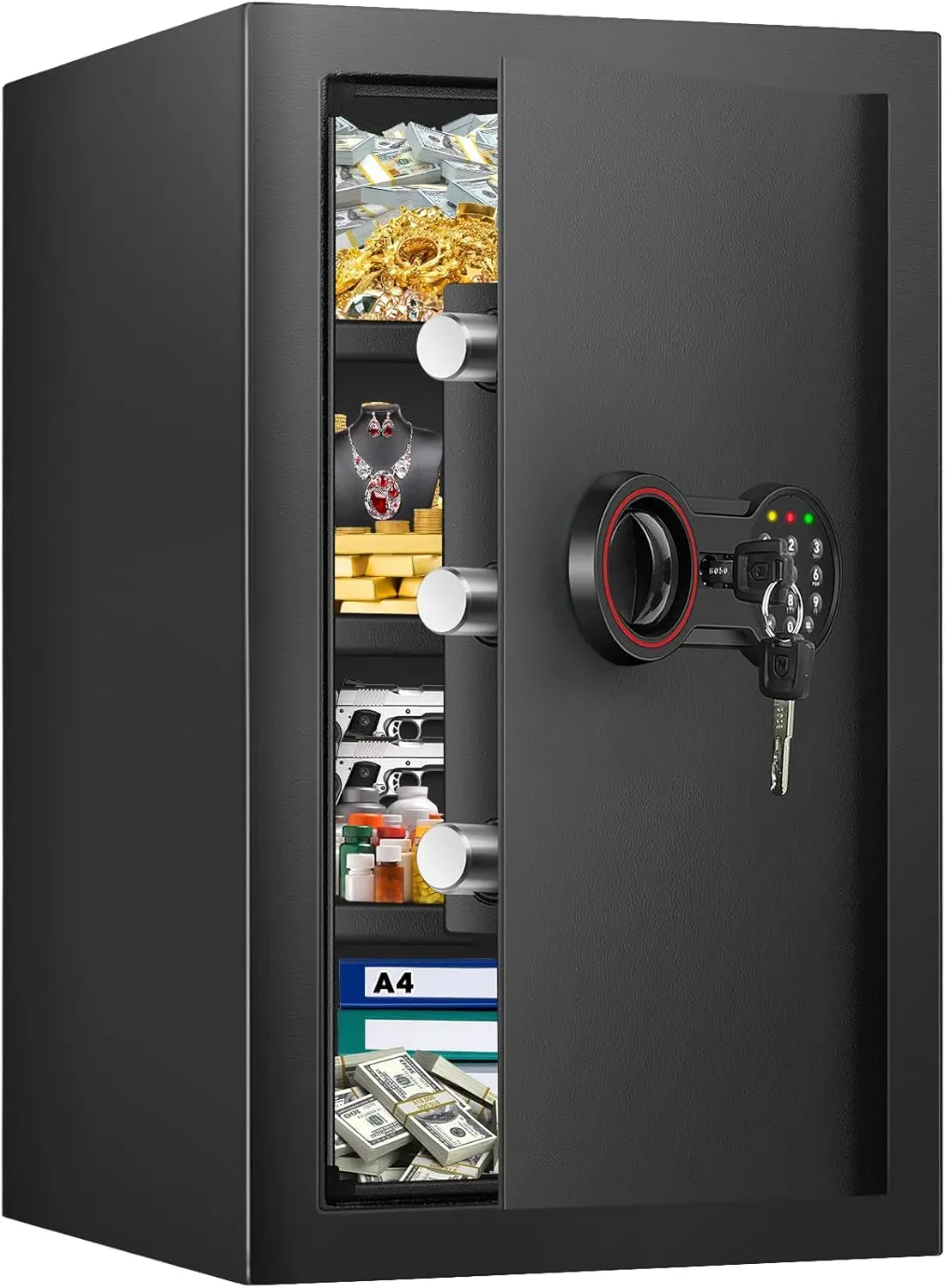 23.6" Tall Large Safe Box with LED Light, Programmable Keypad, Spare Keys & 3 Removable Shelves
23.6" Tall Large Safe Box with LED Light, Programmable Keypad, Spare Keys & 3 Removable Shelves