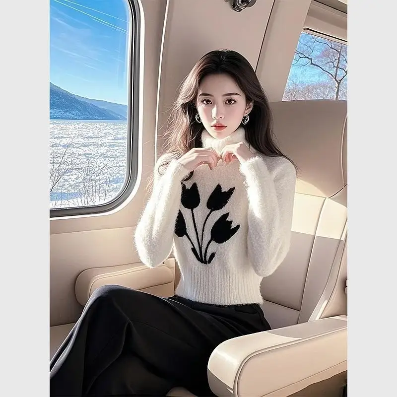 Новый вязаный свитер с цветочным принтом и высоким воротником, женский тонкий джемпер, женский модный вязаный пуловер с длинными рукавами, женские топы M197
Новый вязаный свитер с цветочным принтом и высоким воротником, женский тонкий джемпер, женский модный вязаный пуловер с длинными рукавами, женские топы M197