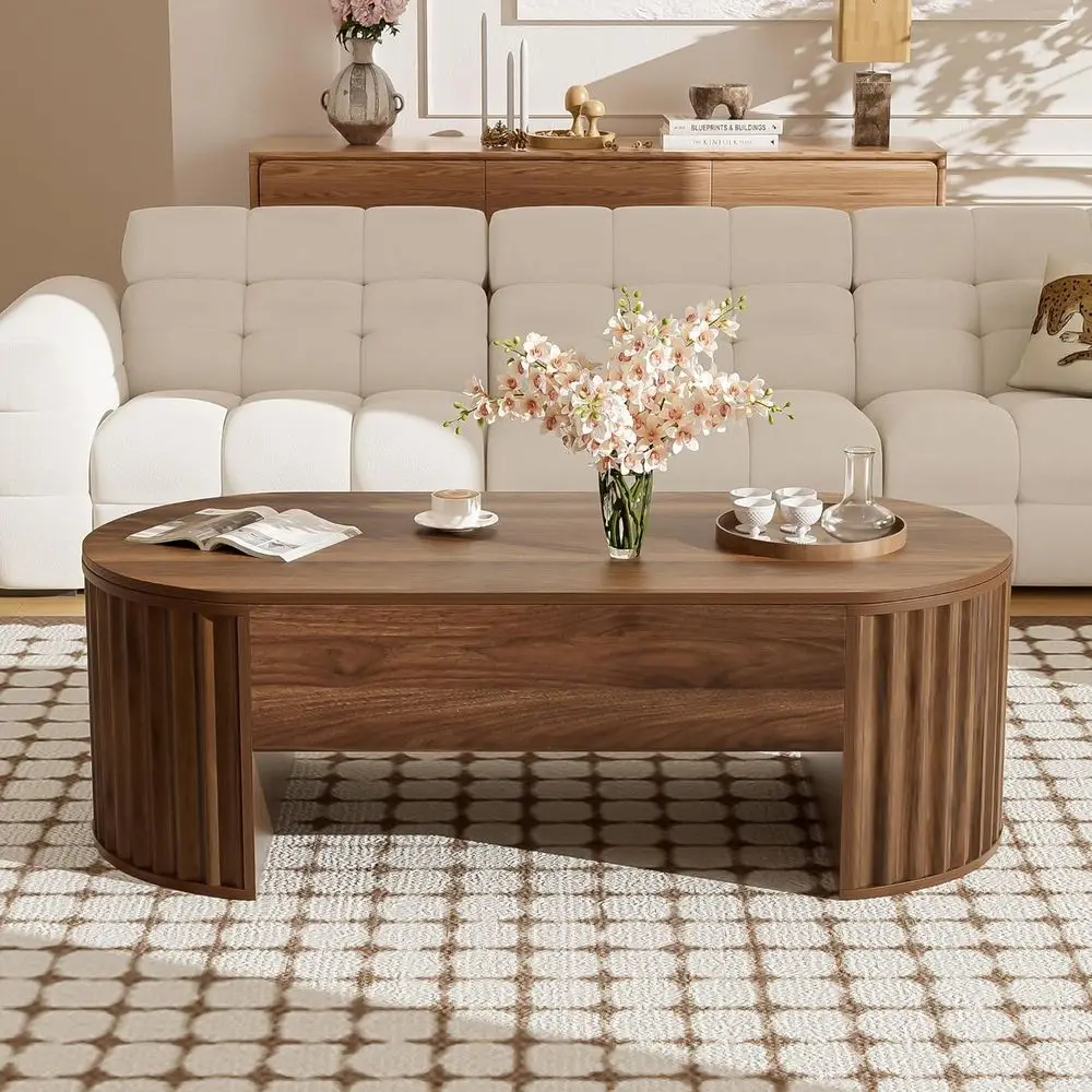 Rustic Brown Oval Coffee Table with Hidden Storage for Living Room
Rustic Brown Oval Coffee Table with Hidden Storage for Living Room