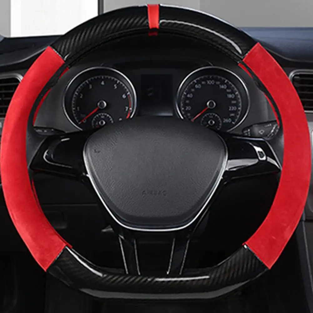 38cm D Shape Car Steering Wheel Cover Glossy Black Carbon Fiber & Red PU Leather
38cm D Shape Car Steering Wheel Cover Glossy Black Carbon Fiber & Red PU Leather