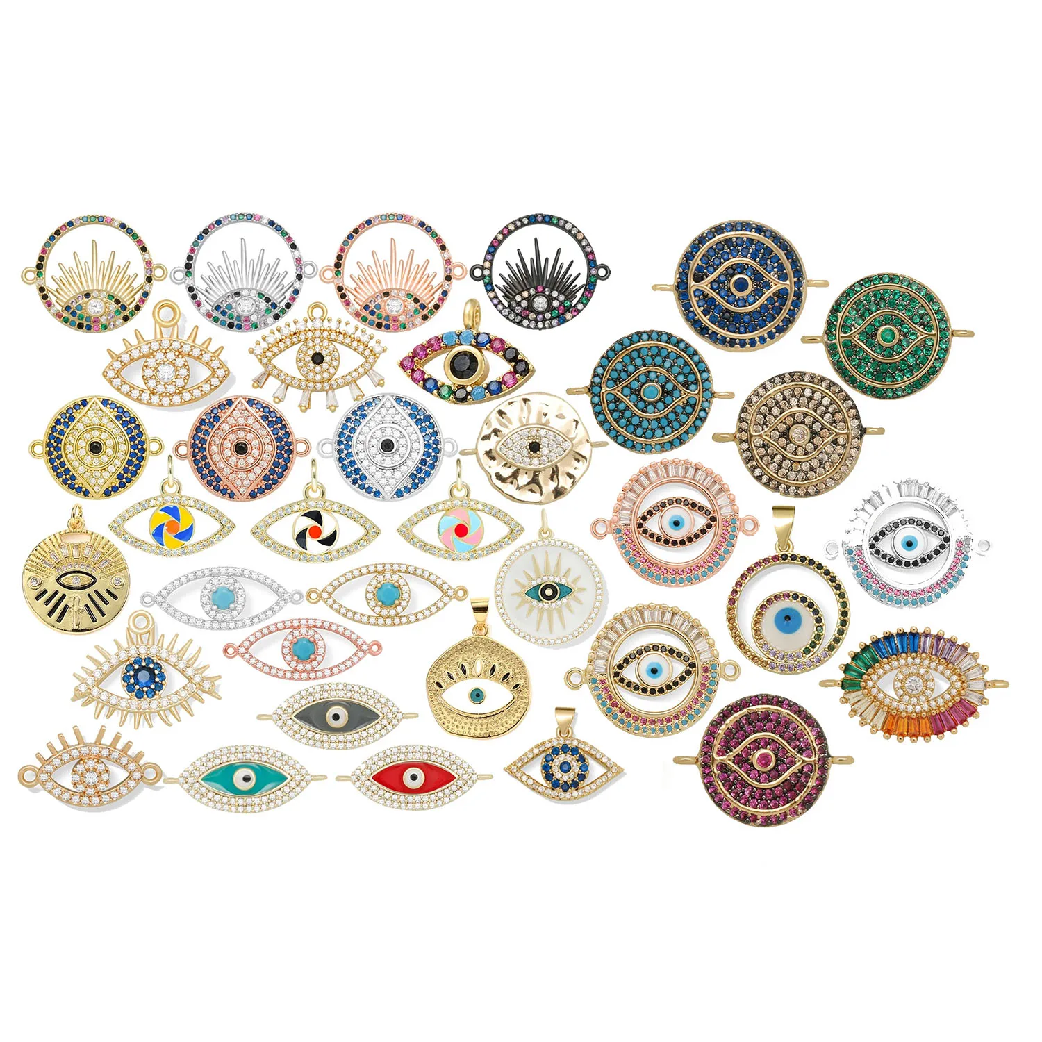 Rainbow Cubic Zirconia Round Gold-plated Brass Evil Eye Enamel Lucky Charm Pendant For Necklace Bracelet Makings DIY CZ Jewelry
Rainbow Cubic Zirconia Round Gold-plated Brass Evil Eye Enamel Lucky Charm Pendant For Necklace Bracelet Makings DIY CZ Jewelry