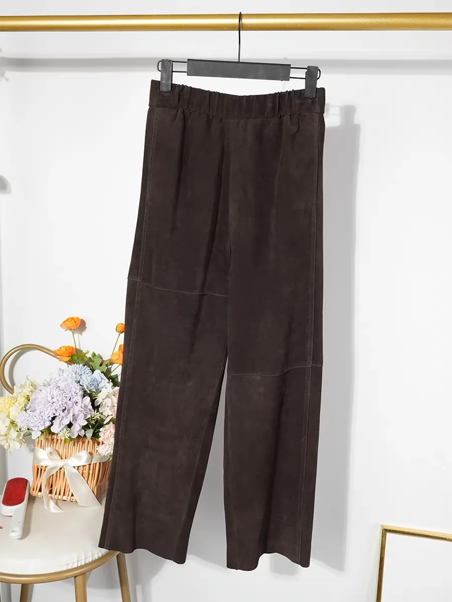 Retro Leather Ankle-Length Loose Straight Pants Women Elastic Waist Suede Sheepskin Wide Leg Length Straight Cylinder Trousers
Retro Leather Ankle-Length Loose Straight Pants Women Elastic Waist Suede Sheepskin Wide Leg Length Straight Cylinder Trousers