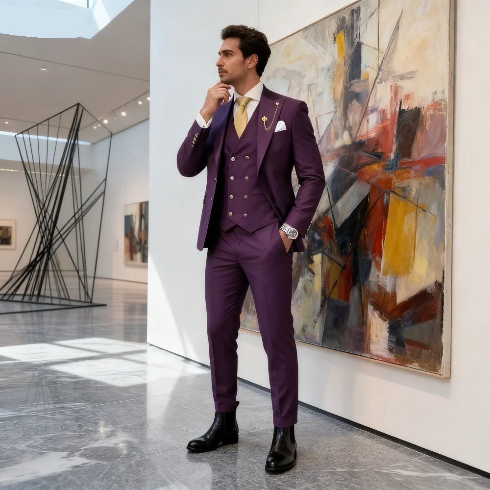 Lindo Purple Men's Tuxedo Unique Single Breasted Lapel Repeated Fine Fitted Plan Length Regular 3-Piece Jacket Pants Vest Set
Lindo Purple Men's Tuxedo Unique Single Breasted Lapel Repeated Fine Fitted Plan Length Regular 3-Piece Jacket Pants Vest Set