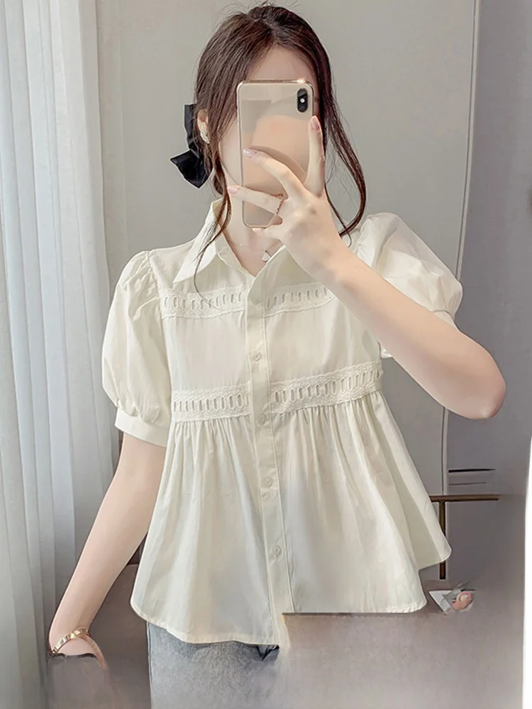 Summer Short Sleeve Chiffon Shirt Doll Collar Women's Fashion Age Reduction Korean Style Loose Fit Lace Top Daily Wear
Summer Short Sleeve Chiffon Shirt Doll Collar Women's Fashion Age Reduction Korean Style Loose Fit Lace Top Daily Wear