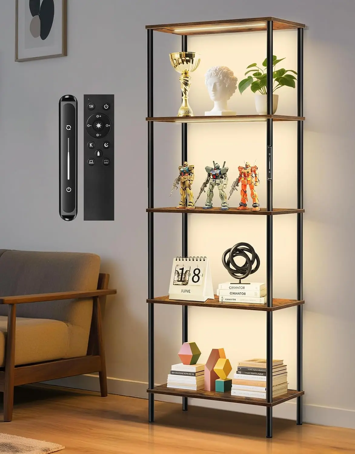 5-Tier LED Bookshelf with Dimmable Lights, Touch & Remote Control, 3 Color Temperatures for Living Room, Bedroom, Office
5-Tier LED Bookshelf with Dimmable Lights, Touch & Remote Control, 3 Color Temperatures for Living Room, Bedroom, Office