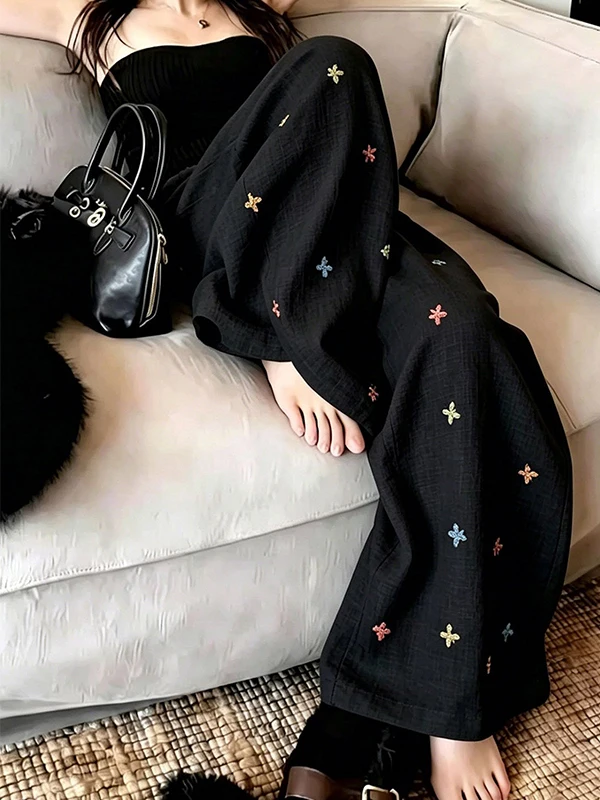 High Waist Embroidered Floral Casual Pants plus Size Women's Summer Versatile Slimming Wide Leg Long Trousers Fashionable
High Waist Embroidered Floral Casual Pants plus Size Women's Summer Versatile Slimming Wide Leg Long Trousers Fashionable