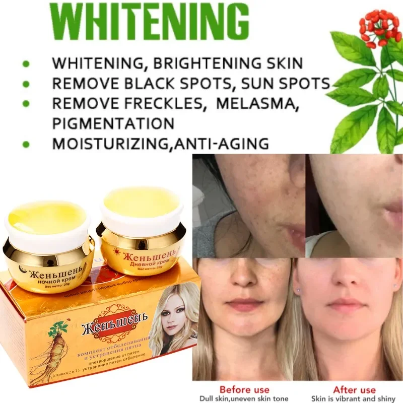 Natural Herbal Ginseng Women's Day Cream Night Cream Whitening Freckle Removing Moisturizing Pigmentation Suitable for Dark Skin
Natural Herbal Ginseng Women's Day Cream Night Cream Whitening Freckle Removing Moisturizing Pigmentation Suitable for Dark Skin