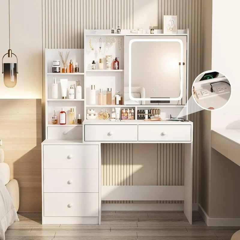 Vabches Vanity Desk with Mirror and Lights,Makeup Vanity with 6 Drawers and Shelves,Vanity Table with Power Outlet,Makeup Desk
Vabches Vanity Desk with Mirror and Lights,Makeup Vanity with 6 Drawers and Shelves,Vanity Table with Power Outlet,Makeup Desk