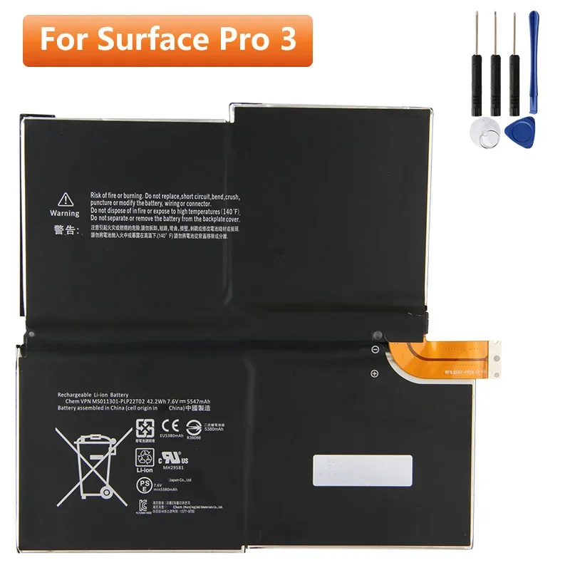 MS011301 Replacement Battery For Microsoft Surface Pro 3 Pro3 G3HTA005H G3HTA009H Rechargeable Battery 5547mAh With Free Tools
MS011301 Replacement Battery For Microsoft Surface Pro 3 Pro3 G3HTA005H G3HTA009H Rechargeable Battery 5547mAh With Free Tools