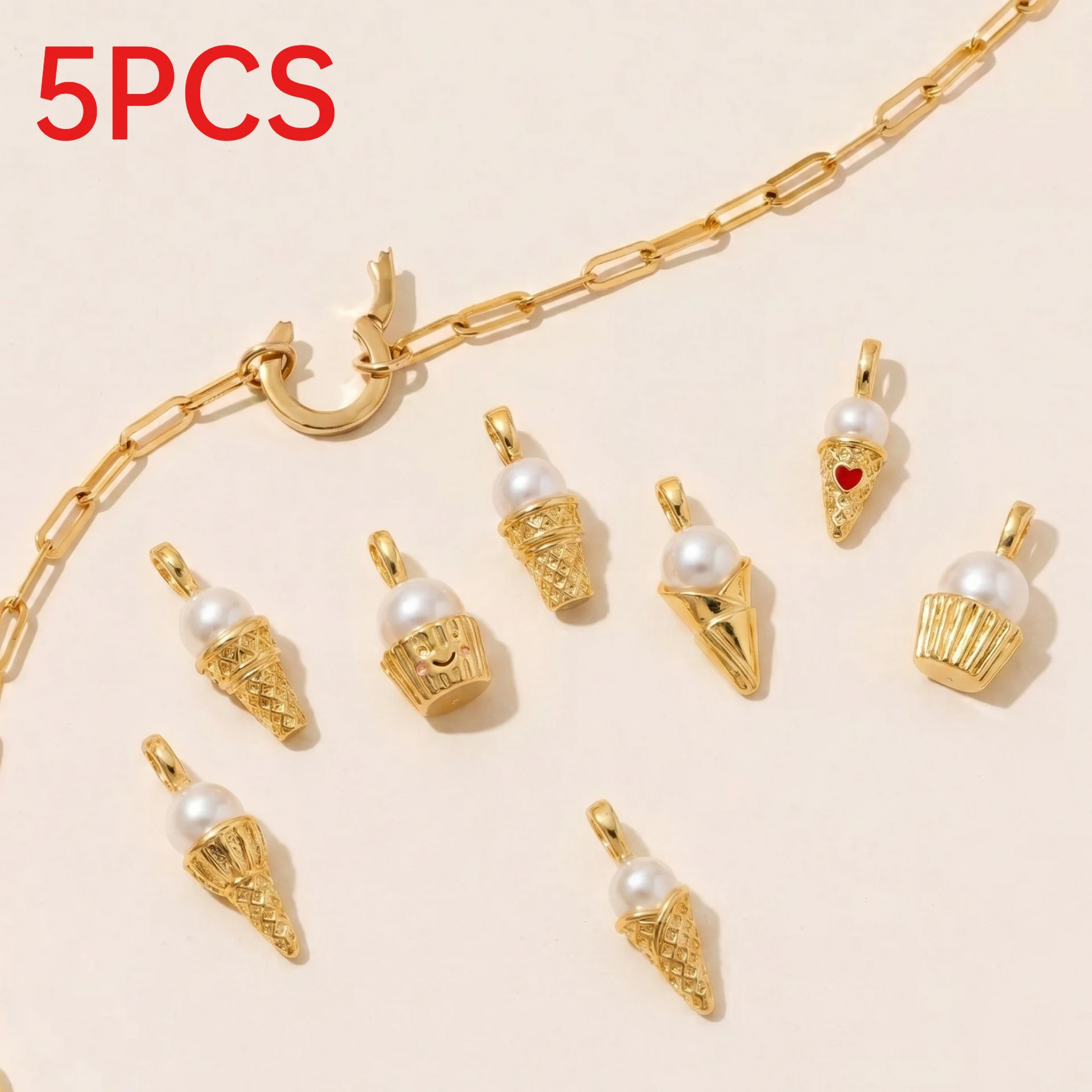 5Pcs Cute Ice Cream Cone Cupcake Pendants With Pearl Charms For DIY Handmade Bracelet Necklace Jewelry Accessories
5Pcs Cute Ice Cream Cone Cupcake Pendants With Pearl Charms For DIY Handmade Bracelet Necklace Jewelry Accessories