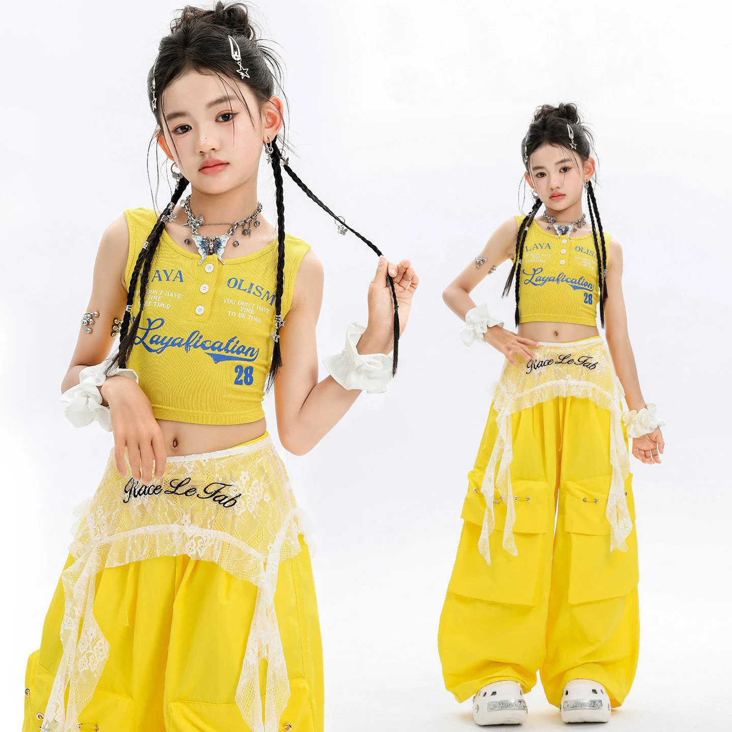 Kid Kpop Hip Hop Clothing Yellow Back Crisscross Strap Crop Tank Casual Wide Cargo Pants for Girl Street Dance Costumes Clothes
Kid Kpop Hip Hop Clothing Yellow Back Crisscross Strap Crop Tank Casual Wide Cargo Pants for Girl Street Dance Costumes Clothes
