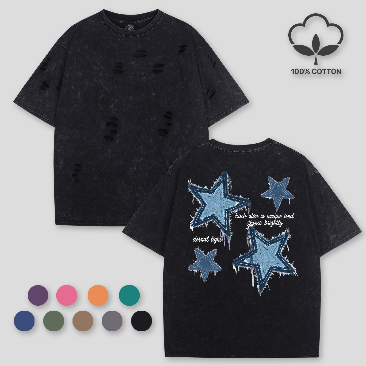 Retro Blue Jean Star Printing Women Washed Holes T Shirts Casual Hip Hop Tees Tops Multicolor Cotton Female Short Sleeve
Retro Blue Jean Star Printing Women Washed Holes T Shirts Casual Hip Hop Tees Tops Multicolor Cotton Female Short Sleeve
