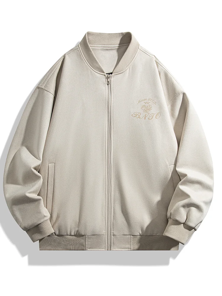 Men's Beige Zip - Up Bomber Jacket with Embroidered Rose and Text Motif
Men's Beige Zip - Up Bomber Jacket with Embroidered Rose and Text Motif