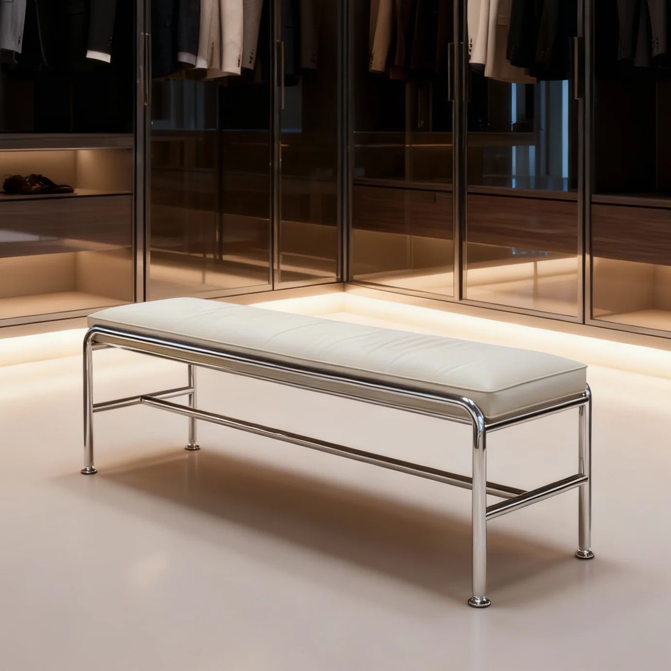 Leather stainless steel household shoe changing bench high-end living room dining chair
Leather stainless steel household shoe changing bench high-end living room dining chair