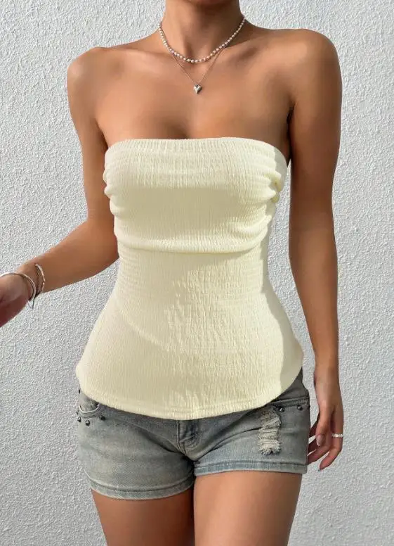Summer New Hot Girl Sexy Strapless Vest, Women's Pleated Off Shoulder Slim Fit Solid Color Sleeveless Top
Summer New Hot Girl Sexy Strapless Vest, Women's Pleated Off Shoulder Slim Fit Solid Color Sleeveless Top