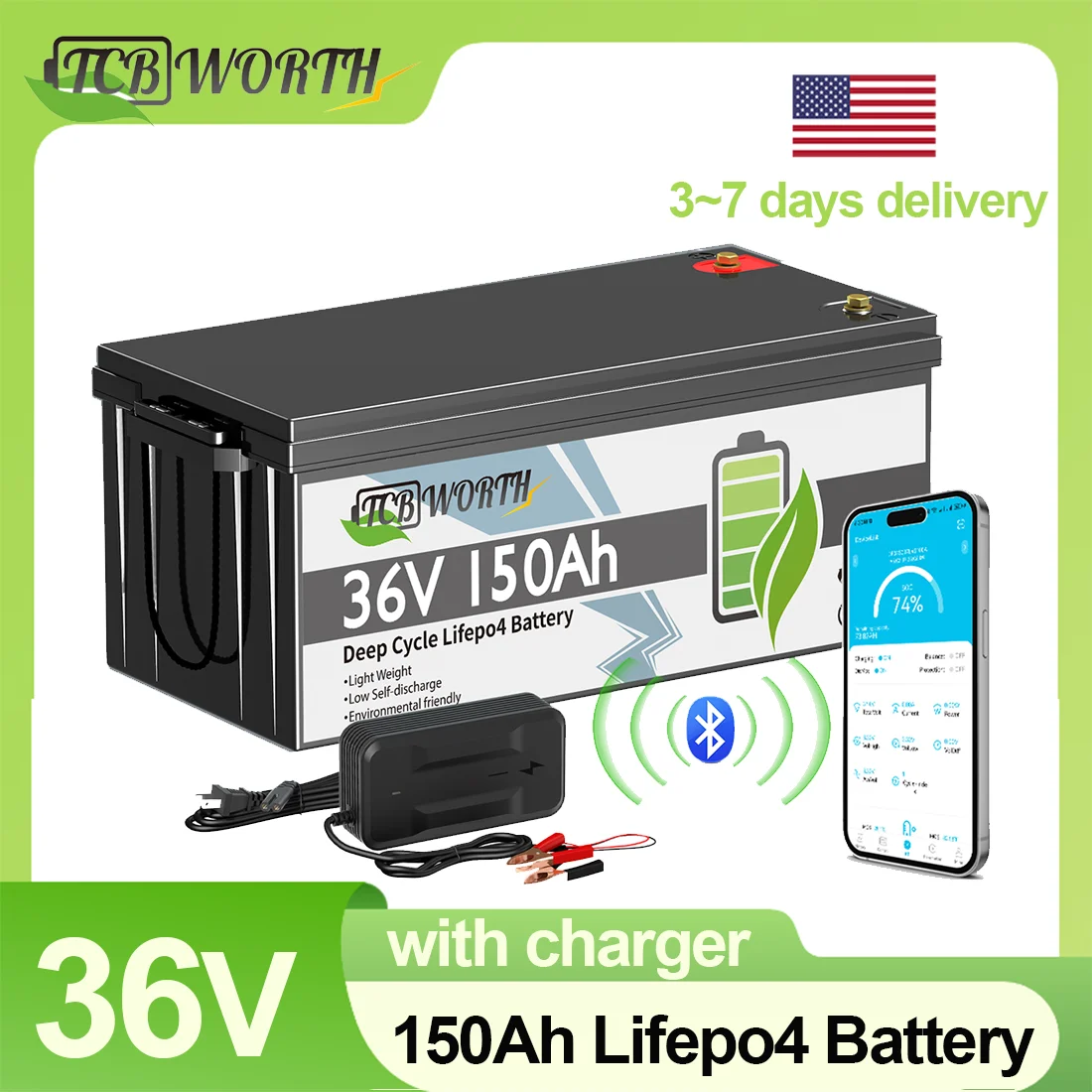 36 В 150 Ач LiFePO4 аккумулятор с зарядным устройством, встроенный Bluetooth BMS 100 А, для троллингового двигателя, автофургона, солнечной энергии, тележки для гольфа, морской пехоты
36 В 150 Ач LiFePO4 аккумулятор с зарядным устройством, встроенный Bluetooth BMS 100 А, для троллингового двигателя, автофургона, солнечной энергии, тележки для гольфа, морской пехоты