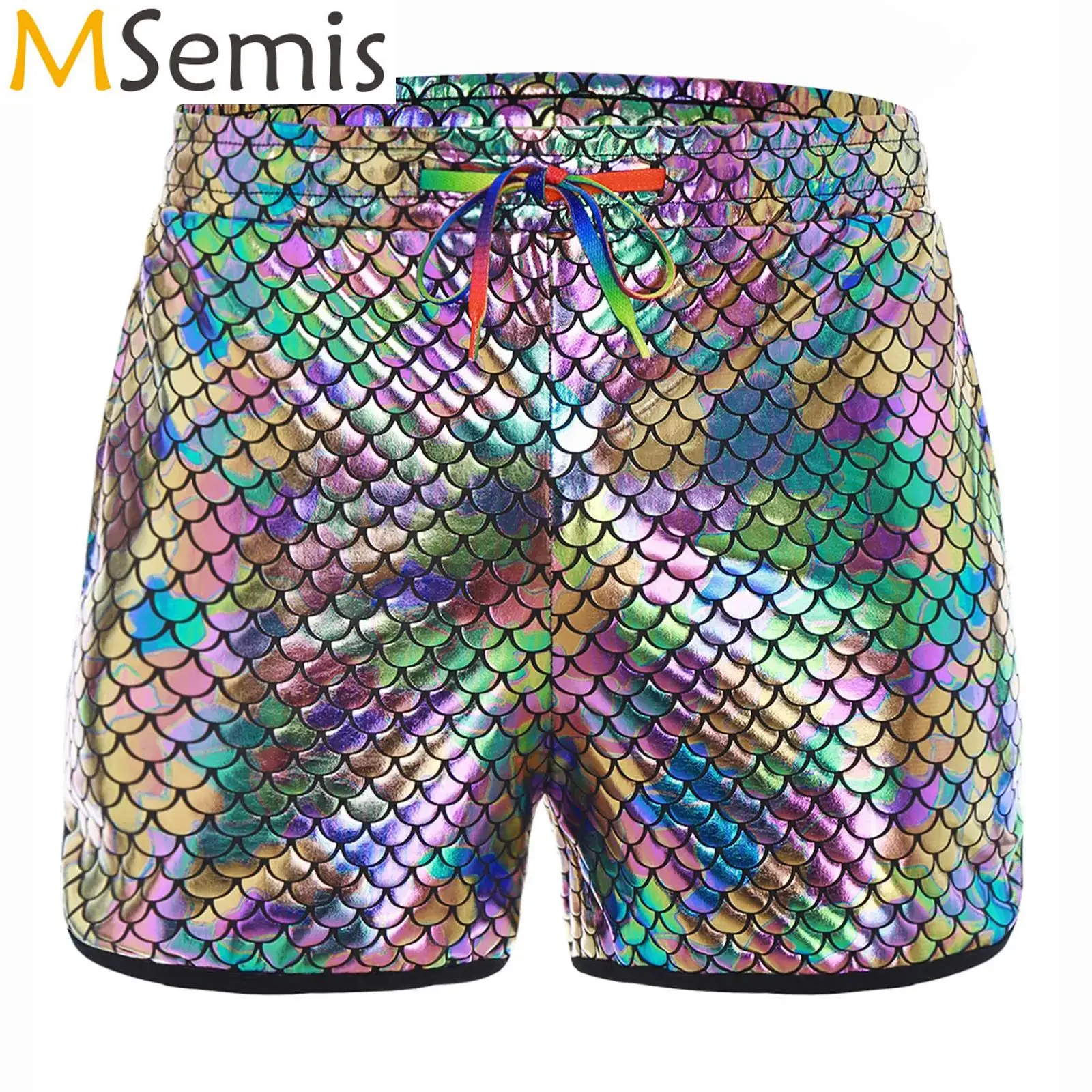 Mens Metallic Shiny Slant Pockets Trunks Short Pants Raves Party Outfits Elastic Waistband Drawstring Fish Scale Pattern Shorts
Mens Metallic Shiny Slant Pockets Trunks Short Pants Raves Party Outfits Elastic Waistband Drawstring Fish Scale Pattern Shorts