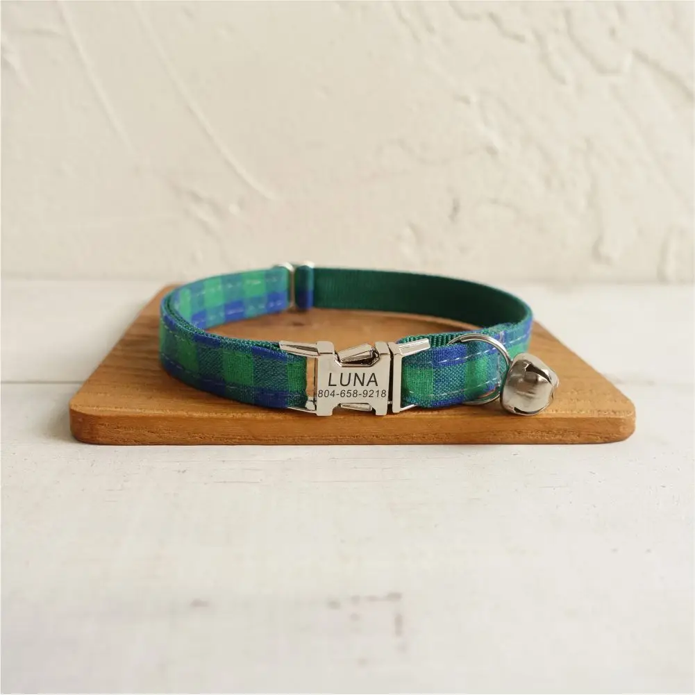 Personalized Cat Collar with Bell, Customized Nameplate, ID Metal Buckle, Adjustable, Green, Blue, Plaid Cat Collars with Bell
Personalized Cat Collar with Bell, Customized Nameplate, ID Metal Buckle, Adjustable, Green, Blue, Plaid Cat Collars with Bell