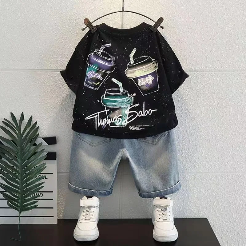 Children's Summer Boys Short Sleeve Pullover Boutique Clothes Summer Cotton T-Shirt+Jeans 2PCS Set Fashion Kids Sport Clothing
Children's Summer Boys Short Sleeve Pullover Boutique Clothes Summer Cotton T-Shirt+Jeans 2PCS Set Fashion Kids Sport Clothing