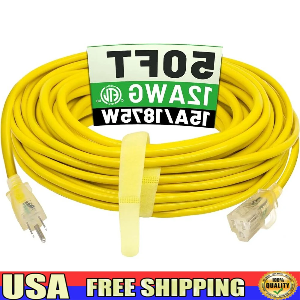 50ft 12/3 Outdoor Extension Cord Heavy Duty Waterproof Lighted Indicator Flexible Cold Resistant 15A 125V SJTW 3 Prong
50ft 12/3 Outdoor Extension Cord Heavy Duty Waterproof Lighted Indicator Flexible Cold Resistant 15A 125V SJTW 3 Prong