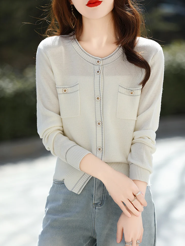 Women's Long Sleeve Silk Knitted Cardigan Chic Tops O-Collar Causal Coat Loose Comfortable Soft Female Jacket for Spring Summer
Women's Long Sleeve Silk Knitted Cardigan Chic Tops O-Collar Causal Coat Loose Comfortable Soft Female Jacket for Spring Summer