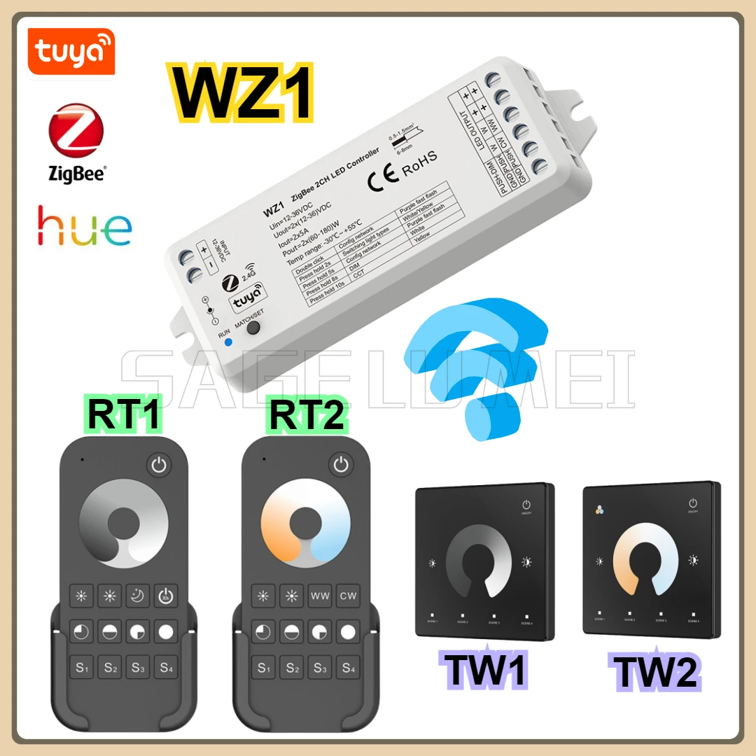 12-36 В постоянного тока WZ1 ZigBee и RF CV светодиодный контроллер 2CH * 5A Tuya Smart App HUE APP для одноцветных или цветовых светодиодных лент
12-36 В постоянного тока WZ1 ZigBee и RF CV светодиодный контроллер 2CH * 5A Tuya Smart App HUE APP для одноцветных или цветовых светодиодных лент