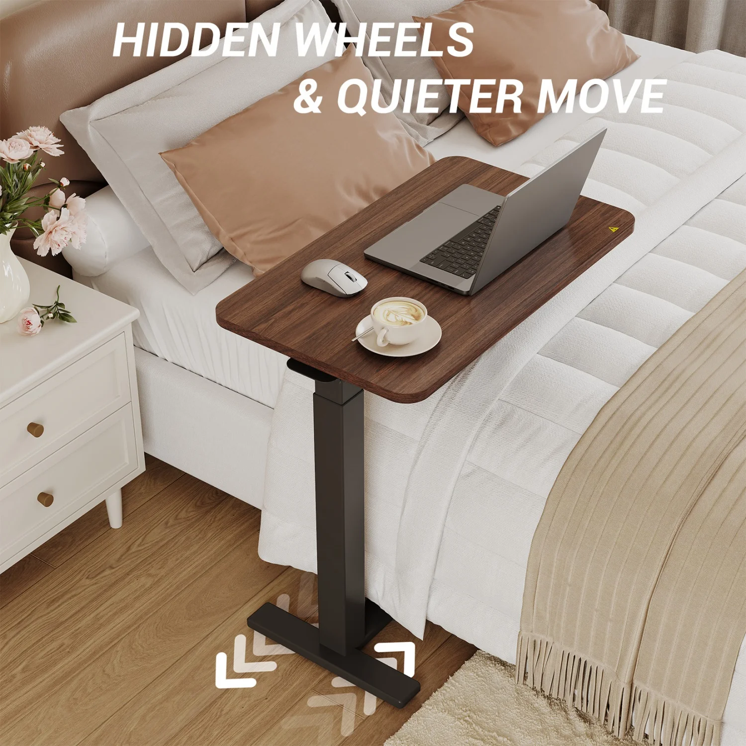 Overbed Table with Hidden Wheels, Adjustable Height Overbed Table with Cup Holder, Sit-Stand Rolling Desk, Wood Top & Steel Frame, Mobile Side Table for Bed, Sofa, Rolling Laptop Standing Desk for Home & Office
Overbed Table with Hidden Wheels, Adjustable Height Overbed Table with Cup Holder, Sit-Stand Rolling Desk, Wood Top & Steel Frame, Mobile Side Table for Bed, Sofa, Rolling Laptop Standing Desk for Home & Office