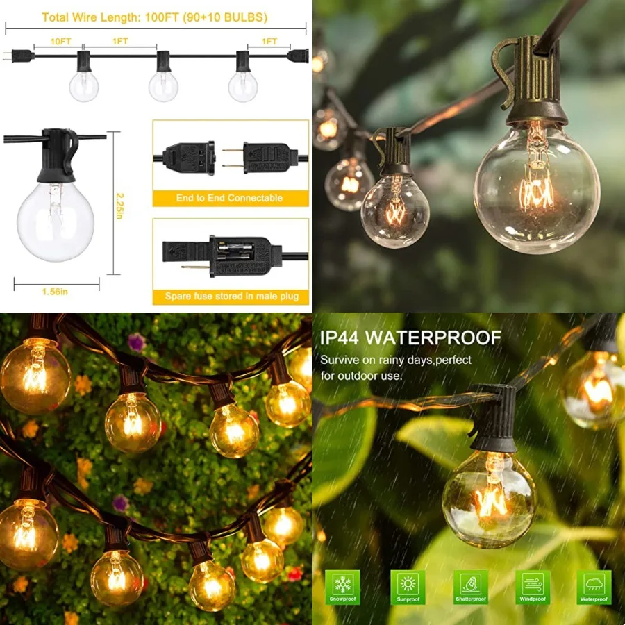 Outdoor String Lights, 100Feet G40 Globe Patio Lights Waterproof with 100 Warm Bulbs, Connectable Hanging Backyard Light for Ou
Outdoor String Lights, 100Feet G40 Globe Patio Lights Waterproof with 100 Warm Bulbs, Connectable Hanging Backyard Light for Ou
