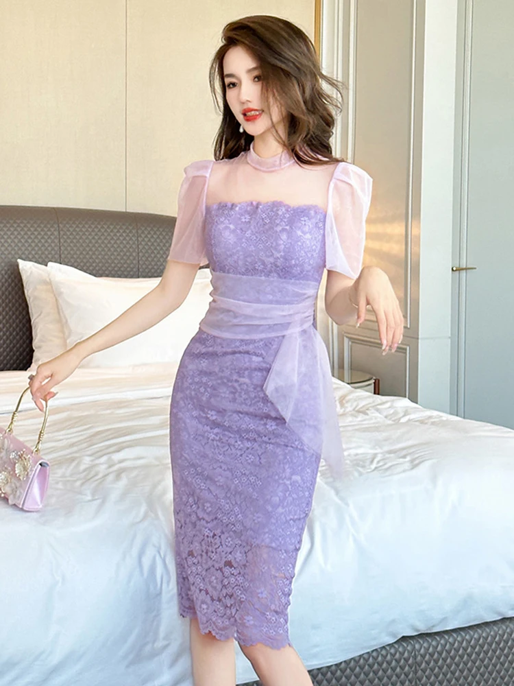 Fairycore Gentle Style Lace Dress Women Elegant Sexy Purple Sheer Mesh Splice Ribbon Bodycon Robe Lady Party Date Vestidos Mujer
Fairycore Gentle Style Lace Dress Women Elegant Sexy Purple Sheer Mesh Splice Ribbon Bodycon Robe Lady Party Date Vestidos Mujer