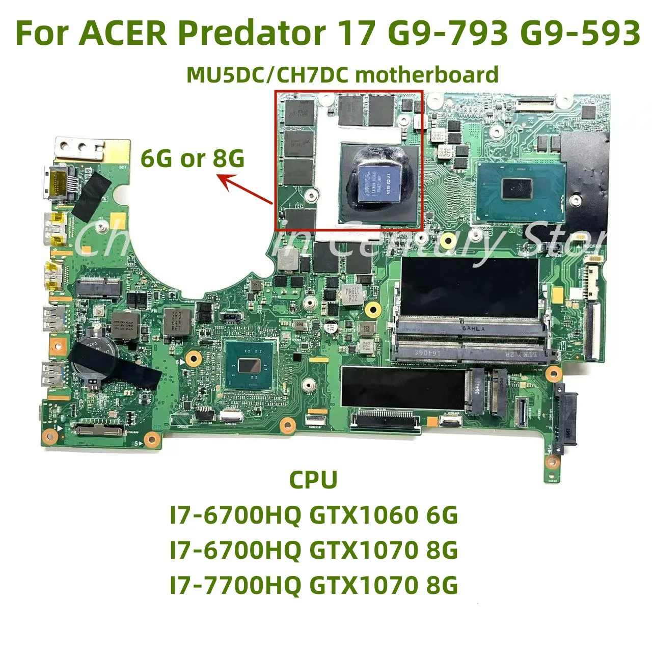 MU5DC/CH7DC is suitable for ACER notebook computers 17 G9-793 G9-593 with I7-6TH/7TH CPU GPU GTX 1060/GTX1070 6G/8G 100% test OK
MU5DC/CH7DC is suitable for ACER notebook computers 17 G9-793 G9-593 with I7-6TH/7TH CPU GPU GTX 1060/GTX1070 6G/8G 100% test OK