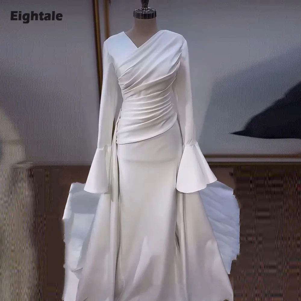 Eightale Arabic Wedding Dress Customized Ivory V-Neck Bridal Gown Long Sleeves Muslim Mermaid Pleats Luxury Bride Party Dress
Eightale Arabic Wedding Dress Customized Ivory V-Neck Bridal Gown Long Sleeves Muslim Mermaid Pleats Luxury Bride Party Dress