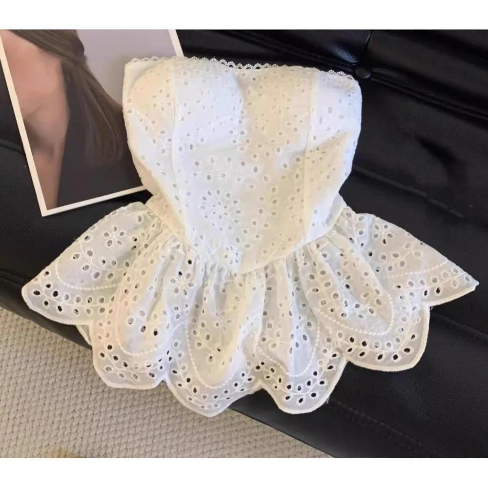 3 colors Sexy Slash Collar Embroidery Hollow Out Hole Strapless Camisole Tank Top Backless Cropped Women asymmetric Camis Top
3 colors Sexy Slash Collar Embroidery Hollow Out Hole Strapless Camisole Tank Top Backless Cropped Women asymmetric Camis Top