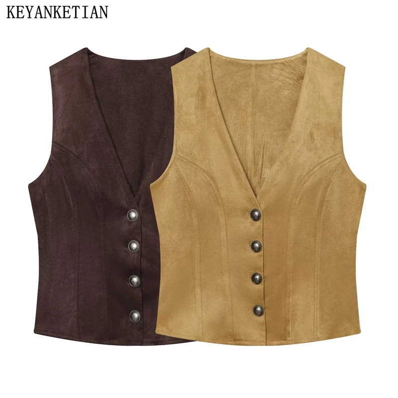 KEYANKETIAN 2026 Summer New Madam Retro Western Suede Waistcoat V Neck Single Breasted Sleeveless Top Flanne Fitted Vest
KEYANKETIAN 2026 Summer New Madam Retro Western Suede Waistcoat V Neck Single Breasted Sleeveless Top Flanne Fitted Vest