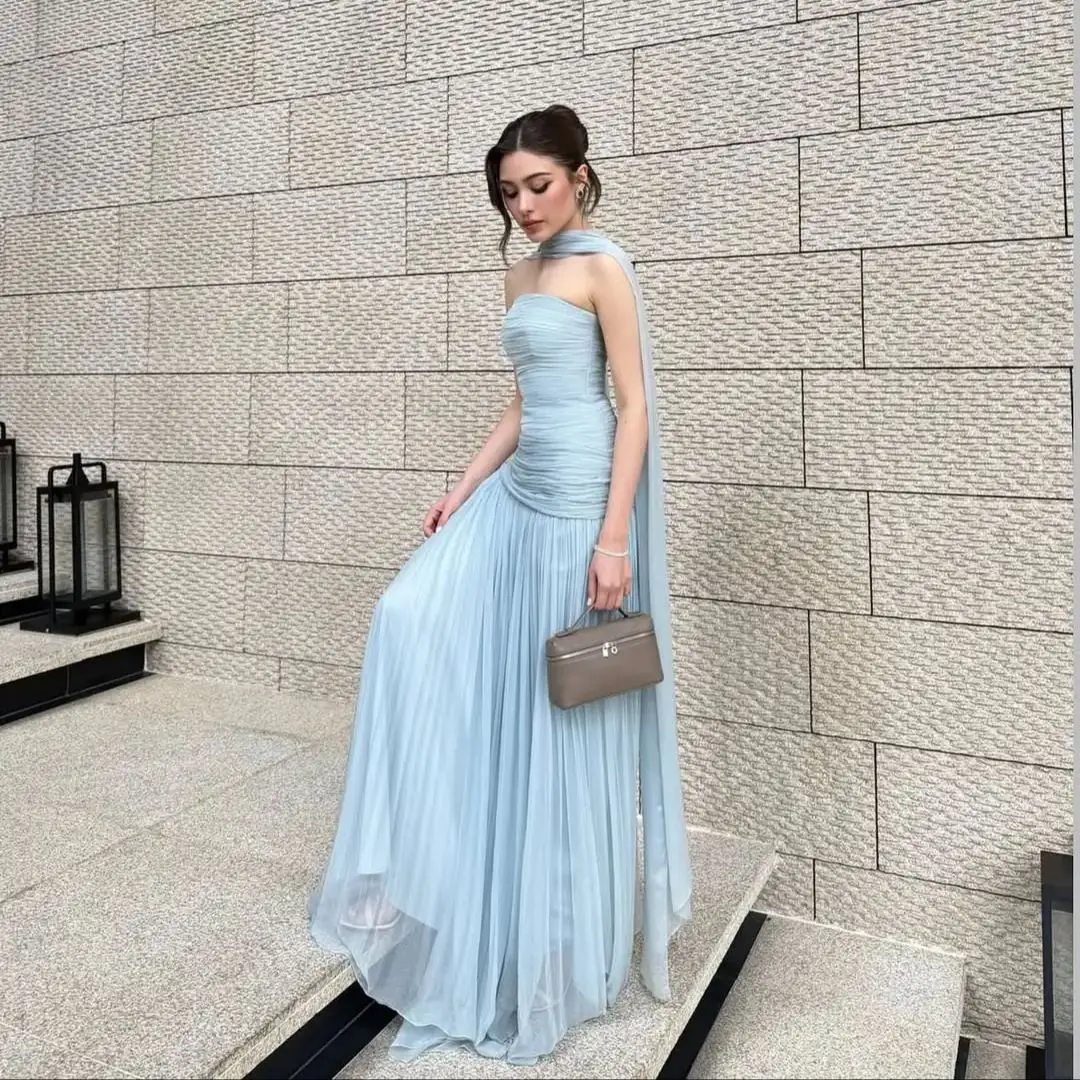 Ofherown Elegant Light Blue Pleat Chiffon Evening Dress with Scarf A-Line Strapless Mermaid Prom Gowns Arabic Dubai Long Dresses
Ofherown Elegant Light Blue Pleat Chiffon Evening Dress with Scarf A-Line Strapless Mermaid Prom Gowns Arabic Dubai Long Dresses