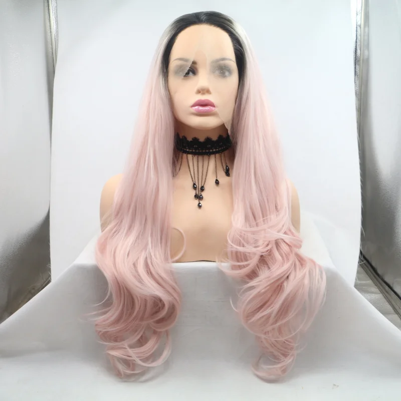 Matte high-temperature fiber natural big wavy long curly hair, women's front lace free-parting gradient pink synthetic wig
Matte high-temperature fiber natural big wavy long curly hair, women's front lace free-parting gradient pink synthetic wig
