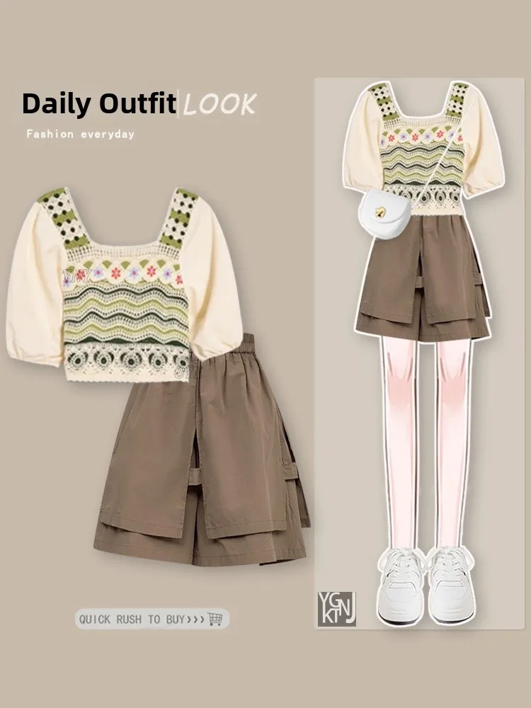 Sweet Elegant Anti-Aging Fashion Set Women Summer 2026 New Square Collar Hollow Top High Waist Casual Shorts Two-Piece Suit
Sweet Elegant Anti-Aging Fashion Set Women Summer 2026 New Square Collar Hollow Top High Waist Casual Shorts Two-Piece Suit
