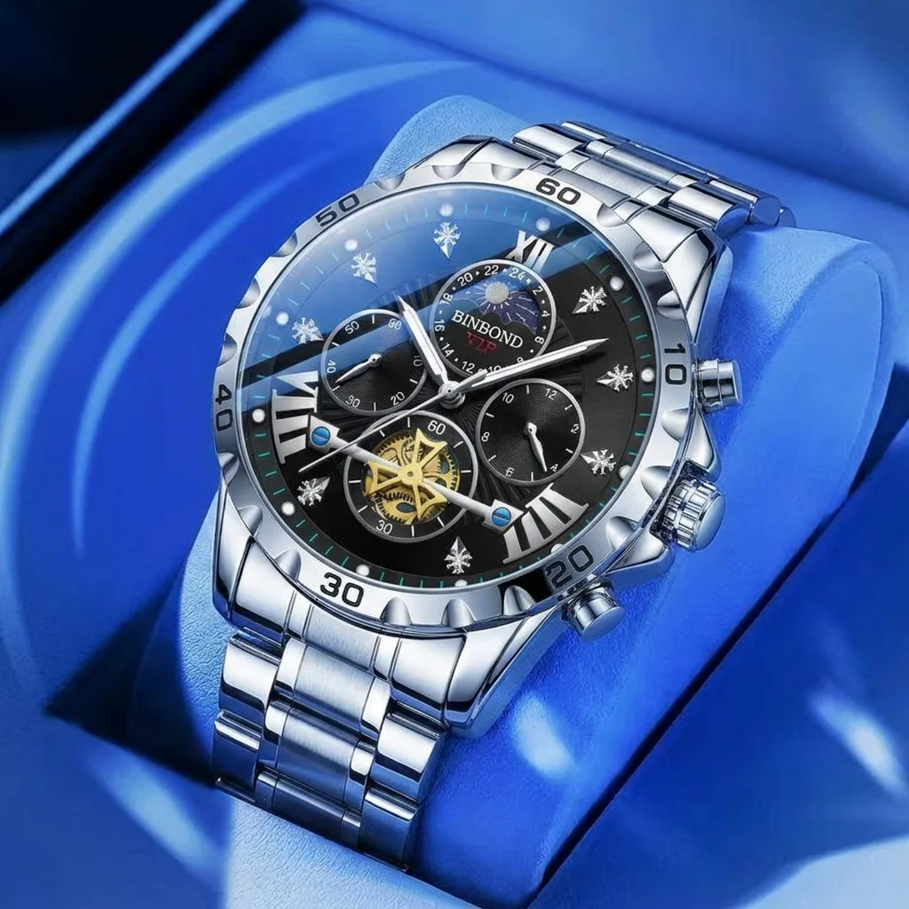 1pcs Men's Stainless Steel Band Watch Roman Numerals Dial Moon Phase Display Hollow Mechanical Chronograph Trendy Stylis
1pcs Men's Stainless Steel Band Watch Roman Numerals Dial Moon Phase Display Hollow Mechanical Chronograph Trendy Stylis