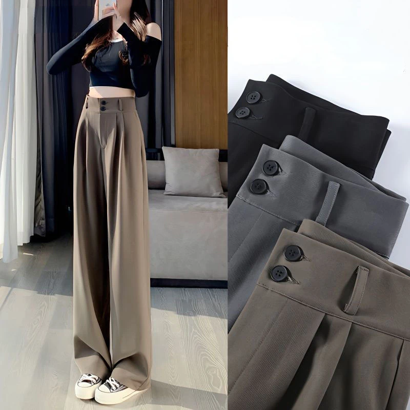 High Waist Wide Leg Pants for Women New Loose Straight Black Trousers Autumn Double Buttons Casual Suit Pants Female Q821
High Waist Wide Leg Pants for Women New Loose Straight Black Trousers Autumn Double Buttons Casual Suit Pants Female Q821