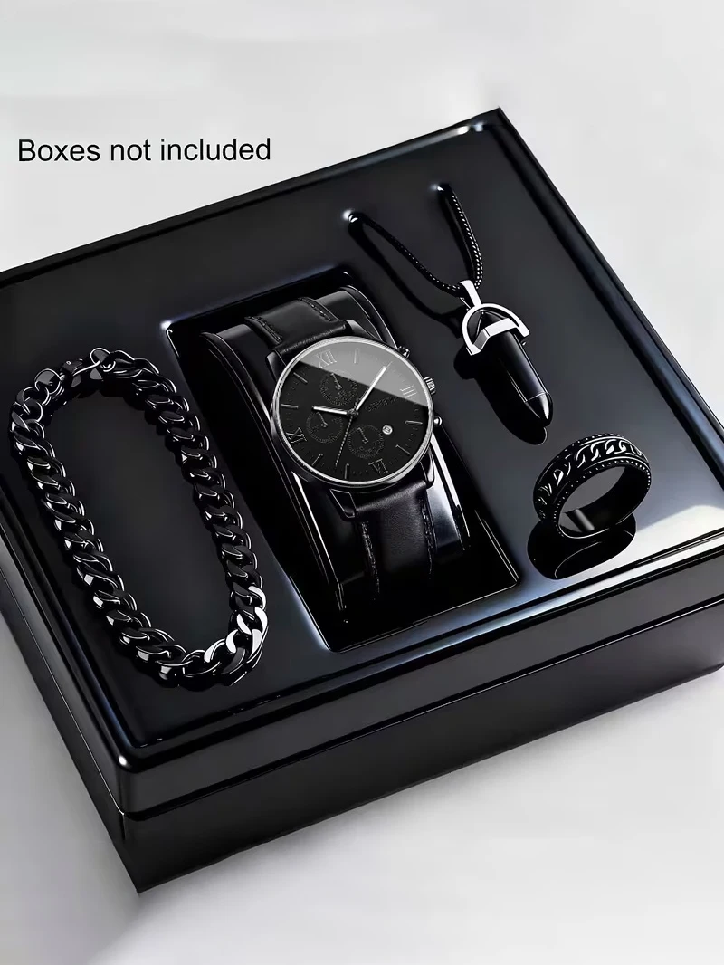 Мужские кварцевые часы с ожерельем, браслетом, набором колец, функция календаря, праздничный наряд, подходящий друг к коробке не входит
Мужские кварцевые часы с ожерельем, браслетом, набором колец, функция календаря, праздничный наряд, подходящий друг к коробке не входит